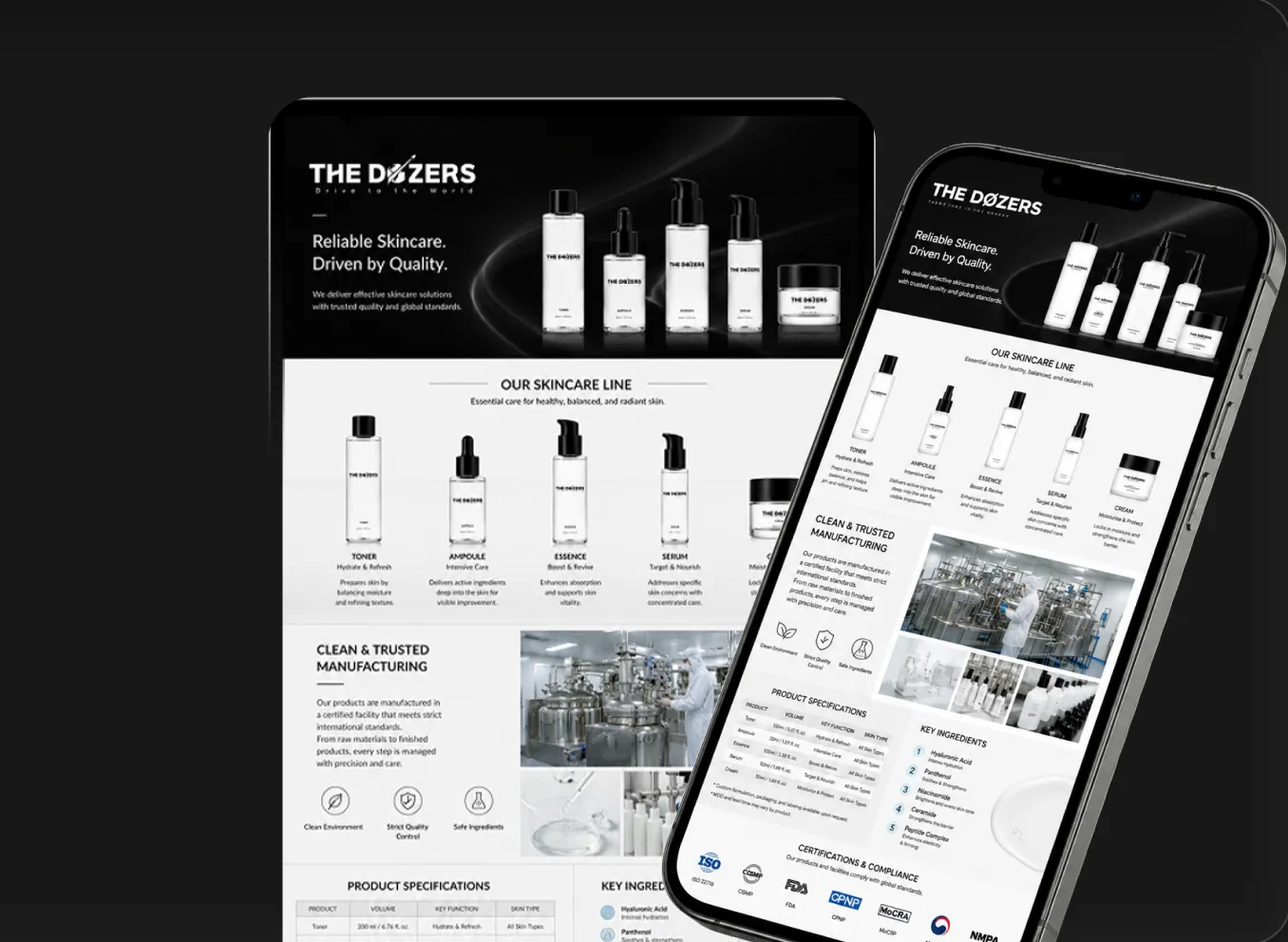PC와 모바일에서 본 THE DOZERS B2B 상세페이지